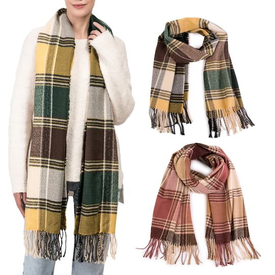 Glitzhome® Fashion Plaid Scarf with Tassels Set